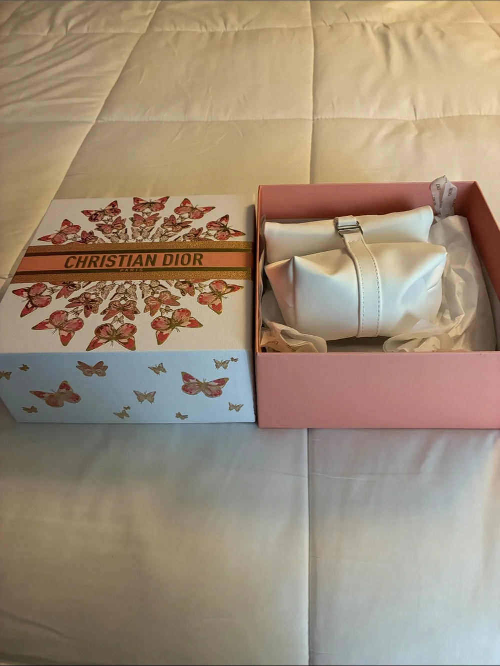 Christian Dior White Polymer Pouch in Branded Butterfly Box New